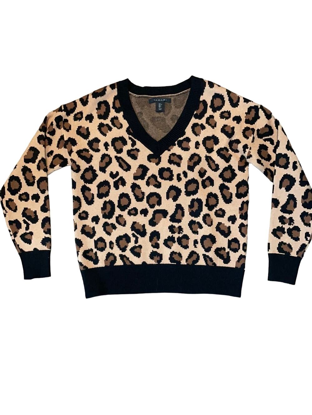 NWT Tahari V-Neck Pullover Leopard Sweater Size Small